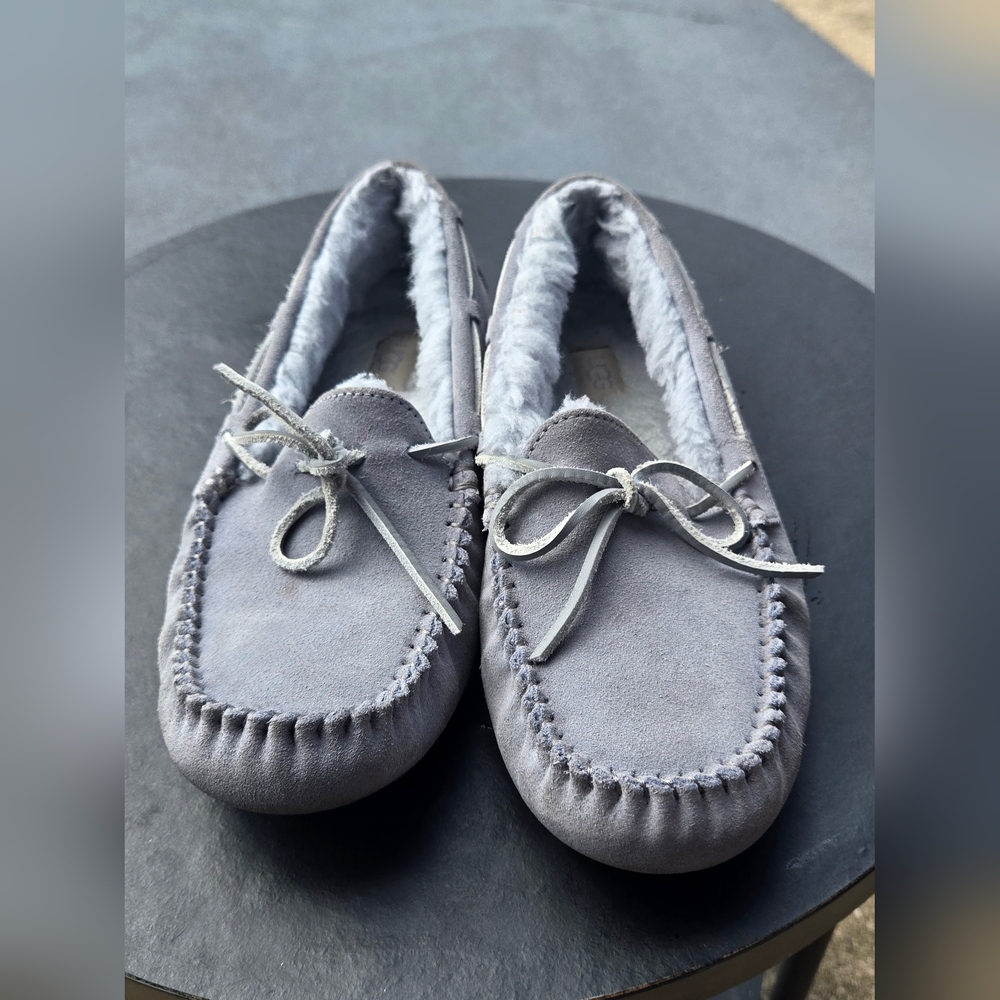 Blue Gray Suede Moccasin Slippers Size 10